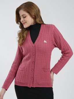 Monte Carlo - Women Pink Self Design Cardigan