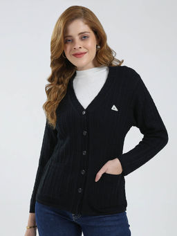 Monte Carlo - Women Black Self Design Cardigan