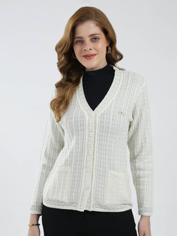 Monte Carlo - Women White Self Design Cardigan