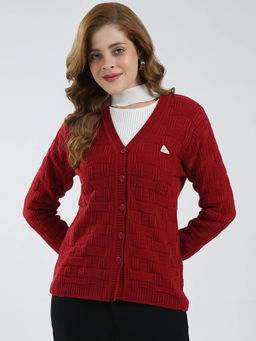 Monte Carlo - Women Red Self Design Cardigan