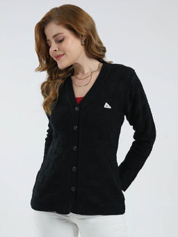 Monte Carlo - Women Black Self Design Cardigan