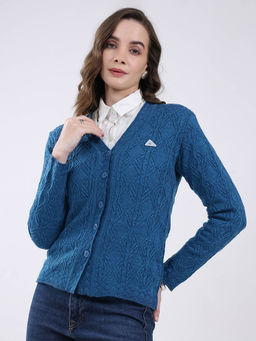 Monte Carlo - Women Blue Textured Cardigan