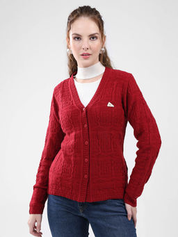 Monte Carlo - Women Red Self Design Cardigan