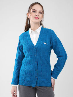 Monte Carlo - Women Blue Self Design Cardigan