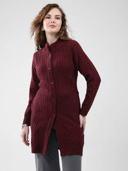 Monte Carlo - Women Wine Self Design Cardigan