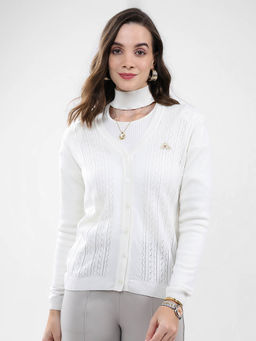 Monte Carlo - Women White Self Design Cardigan