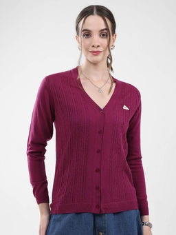 Monte Carlo - Women Magenta Textured Cardigan