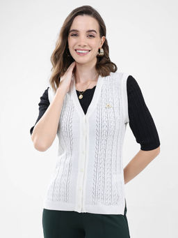 Monte Carlo - Women White Self Design Cardigan