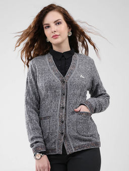 Monte Carlo - Women Grey Self Design Cardigan