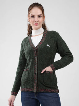 Monte Carlo - Women Green Self Design Cardigan