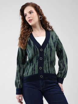 Monte Carlo - Women Green Self Design Cardigan