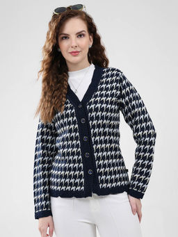 Monte Carlo - Women Navy Blue Self Design Cardigan