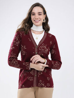 Monte Carlo - Women Burgundy Floral Cardigan
