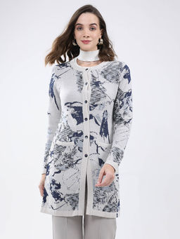 Monte Carlo - Women Grey Printed Cardigan