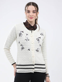 Monte Carlo - Women Cream Self Design Cardigan