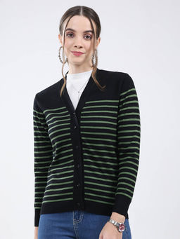 Monte Carlo - Women Black Stripes Cardigan