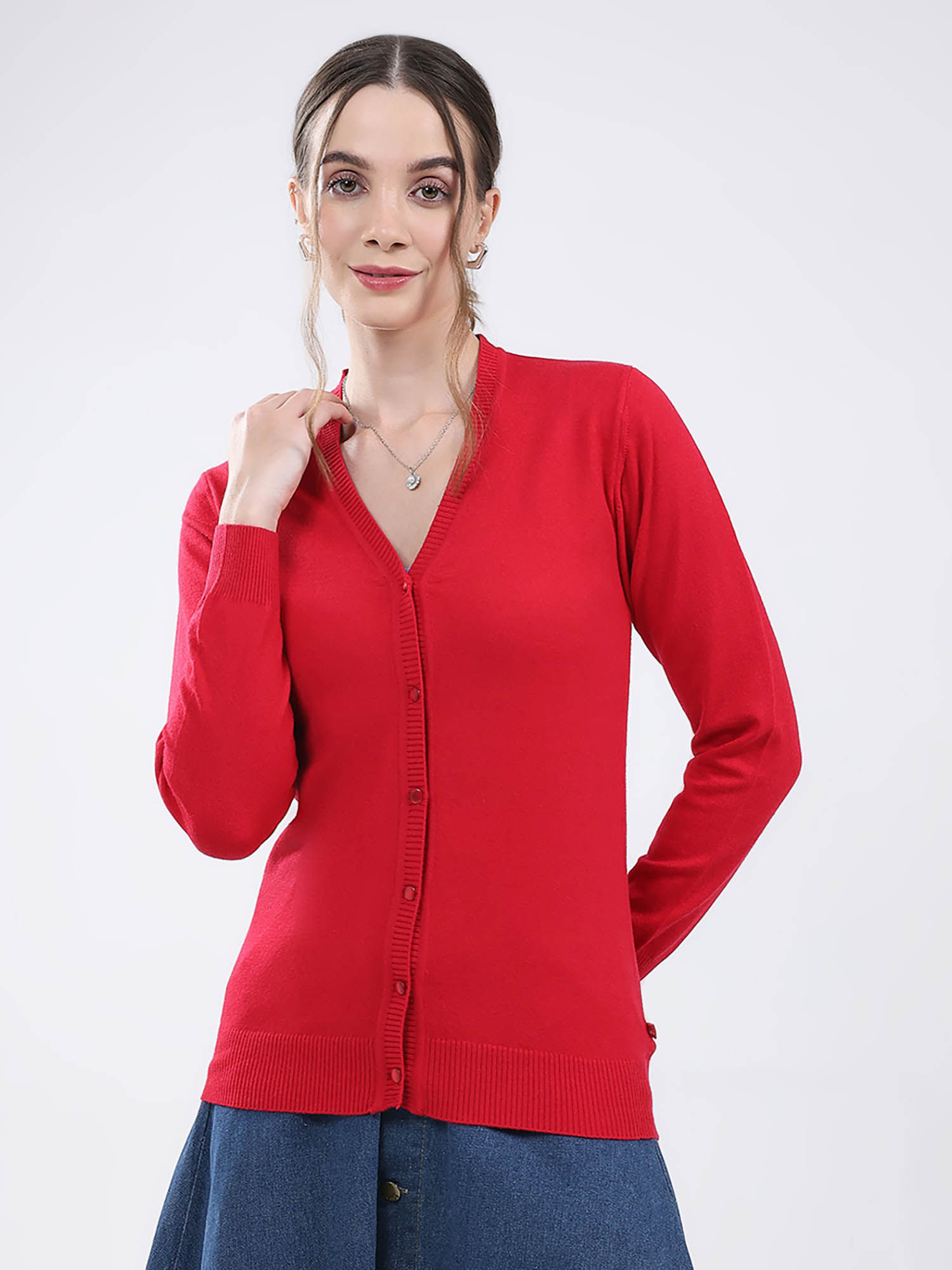 monte carlo Women Red Solid Cardigan-picture-15