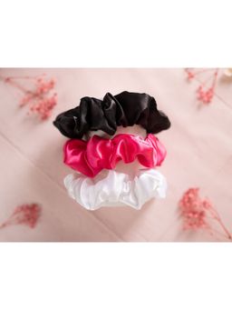 Knotty Ribbons - Pack Of 3 Satin Silk Scrunchies - Black, Pink & White
