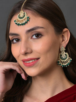 Sohi - Gold Plated Green Stones Studded Beaded Jewellery (Set of 2)