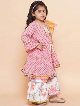 AJ Dezines - Floral Print Lace Work Kurta Sharara Set For Girls - Pink (Set of 2)