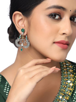 VIRAASI - Dual Tone Green Stone Studded Earrings