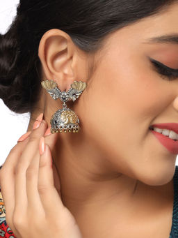 VIRAASI - Dual Tone Peacock Design Jhumka Earrings