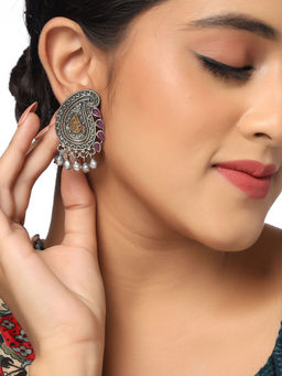 VIRAASI - Dual Tone Pink Stone Studded Earrings
