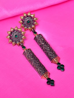 VIRAASI - Dual Tone Floral Design Drop Earrings