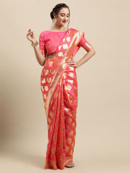Sareemall - Peach Festive Silk Blend Woven Design Saree with Unstitched Blouse