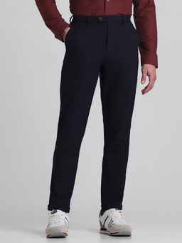 Jack & Jones - Men Navy Blue Solid Slim Fit Casual Trouser