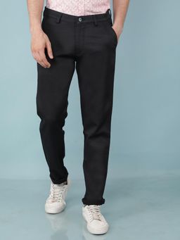 CRIMSOUNE CLUB - Men Navy Blue Checks Slim Fit Dobby Casual Trouser