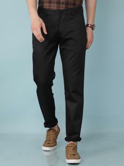 CRIMSOUNE CLUB - Men Black Checks Slim Fit Dobby Casual Trouser