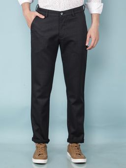CRIMSOUNE CLUB - Men Navy Blue Self Design Slim Fit Casual Trouser