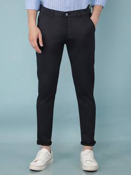CRIMSOUNE CLUB - Men Black Solid Slim Fit Jacquard Casual Trouser