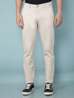 CRIMSOUNE CLUB - Men Beige Self Design Slim Fit Casual Trouser