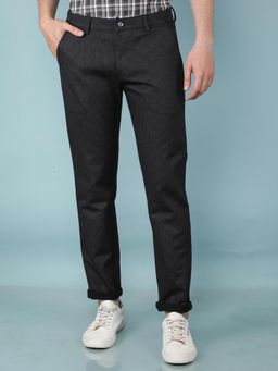 CRIMSOUNE CLUB - Men Navy Blue Self Design Slim Fit Casual Trouser
