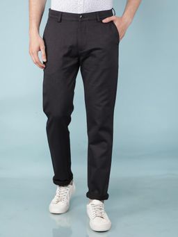 CRIMSOUNE CLUB - Men Black Self Design Slim Fit Casual Trouser