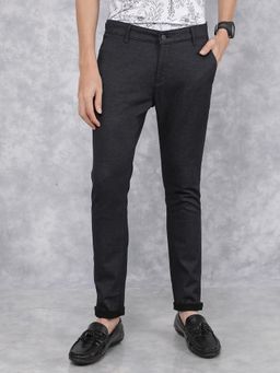 CRIMSOUNE CLUB - Men Black Solid Slim Fit Casual Trouser