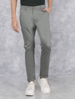 CRIMSOUNE CLUB - Men Green Solid Slim Fit Dobby Casual Trouser