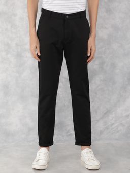 CRIMSOUNE CLUB - Men Black Solid Slim Fit Dobby Casual Trouser