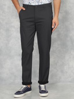 CRIMSOUNE CLUB - Men Black Self Design Slim Fit Casual Trouser