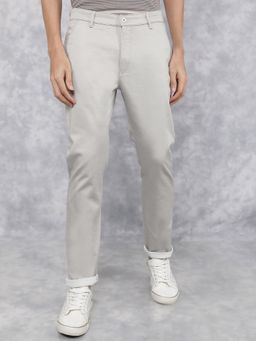 CRIMSOUNE CLUB - Men Grey Solid Slim Fit Casual Trouser