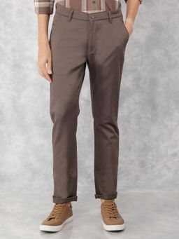 CRIMSOUNE CLUB - Men Olive Solid Slim Fit Casual Trouser