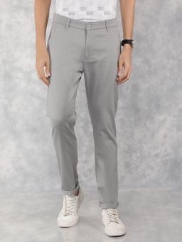 CRIMSOUNE CLUB - Men Grey Self Design Slim Fit Casual Trouser