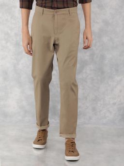 CRIMSOUNE CLUB - Men Beige Self Design Slim Fit Casual Trouser