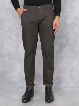 CRIMSOUNE CLUB - Men Olive Self Design Slim Fit Casual Trouser