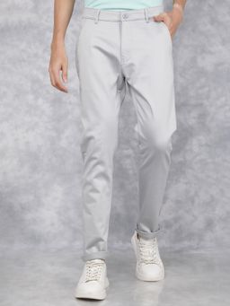 CRIMSOUNE CLUB - Men Grey Solid Slim Fit Dobby Casual Trouser