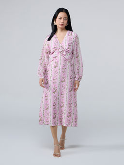 Twenty Dresses by Nykaa Fashion - Multicolor Floral Full Sleeves Fit and Flare Midi Dress