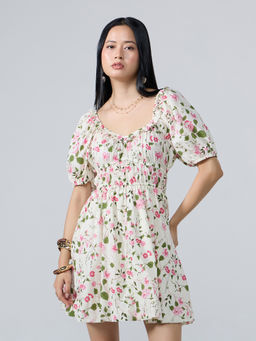 Twenty Dresses by Nykaa Fashion - Multicolor Floral Ruffled Neck Fit and Flare Mini Dress
