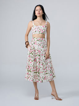 Twenty Dresses by Nykaa Fashion - Multicolor Strappy Top Pleated Midi Skirt Co Ord (Set of 2)